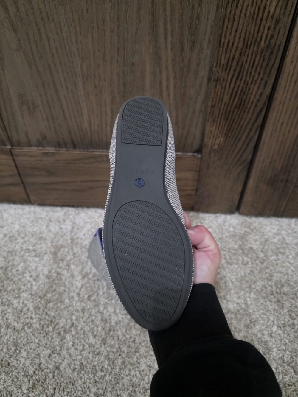 Rothy's Gray Woven Slip-On Flats with Blue Trim - Picture 3 of 5